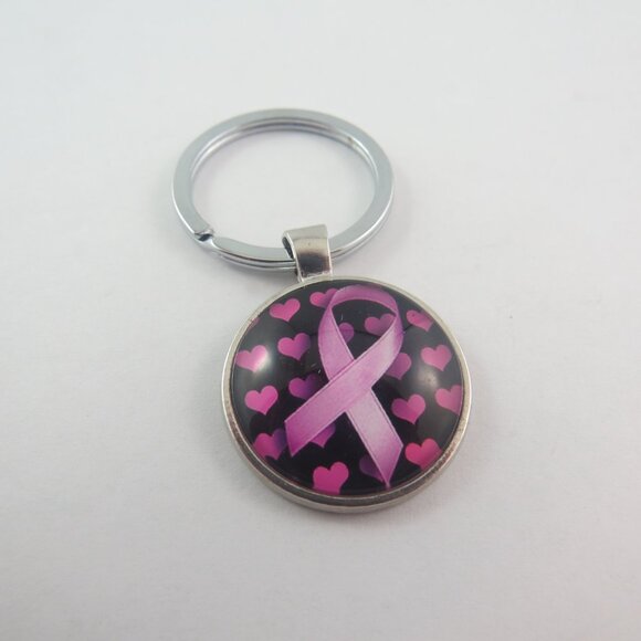Awareness Ribbon Keychain Pink Ribbon Key Ring Support Gift for Her Awareness - Picture 3 of 4